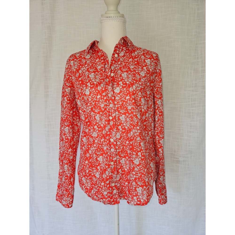 J.Crew Liberty Art Print Shirt Womens 6 Red Floral Cotton Cottagecore Ditsy